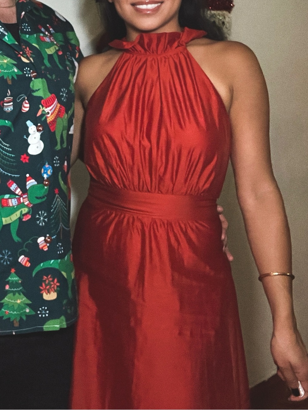 Festive Red Holiday Dress - Women's Elegant Halter Evening Dress